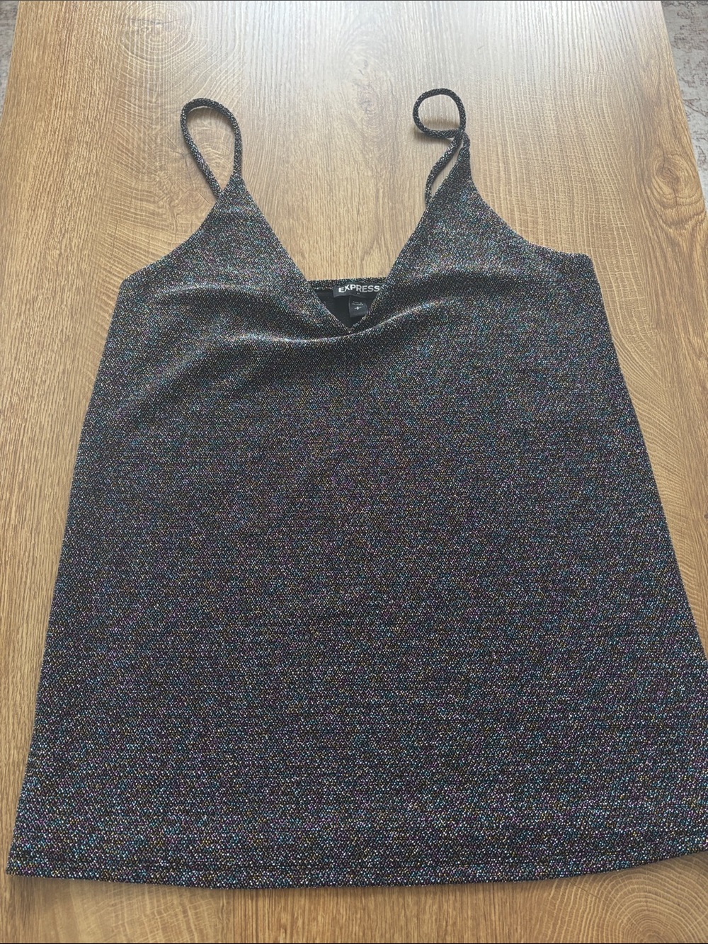 Express Metallic Sparkle Cowl Cami - Black Multi Glitter